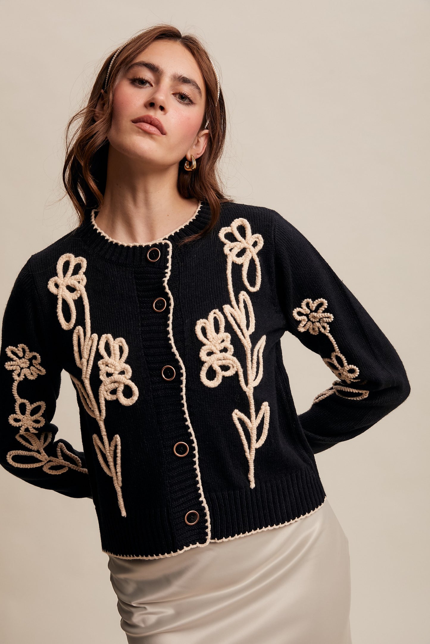 Vera Embroidered Floral Knit Cardi