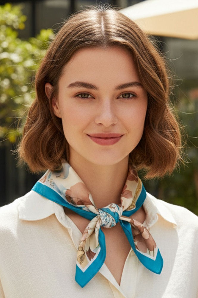 Floral Patchwork Silky Bandana Scarf- Teal