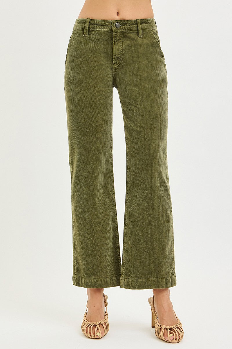Tummy Control Mid Rise Ankle Straight Corduroy Pants
