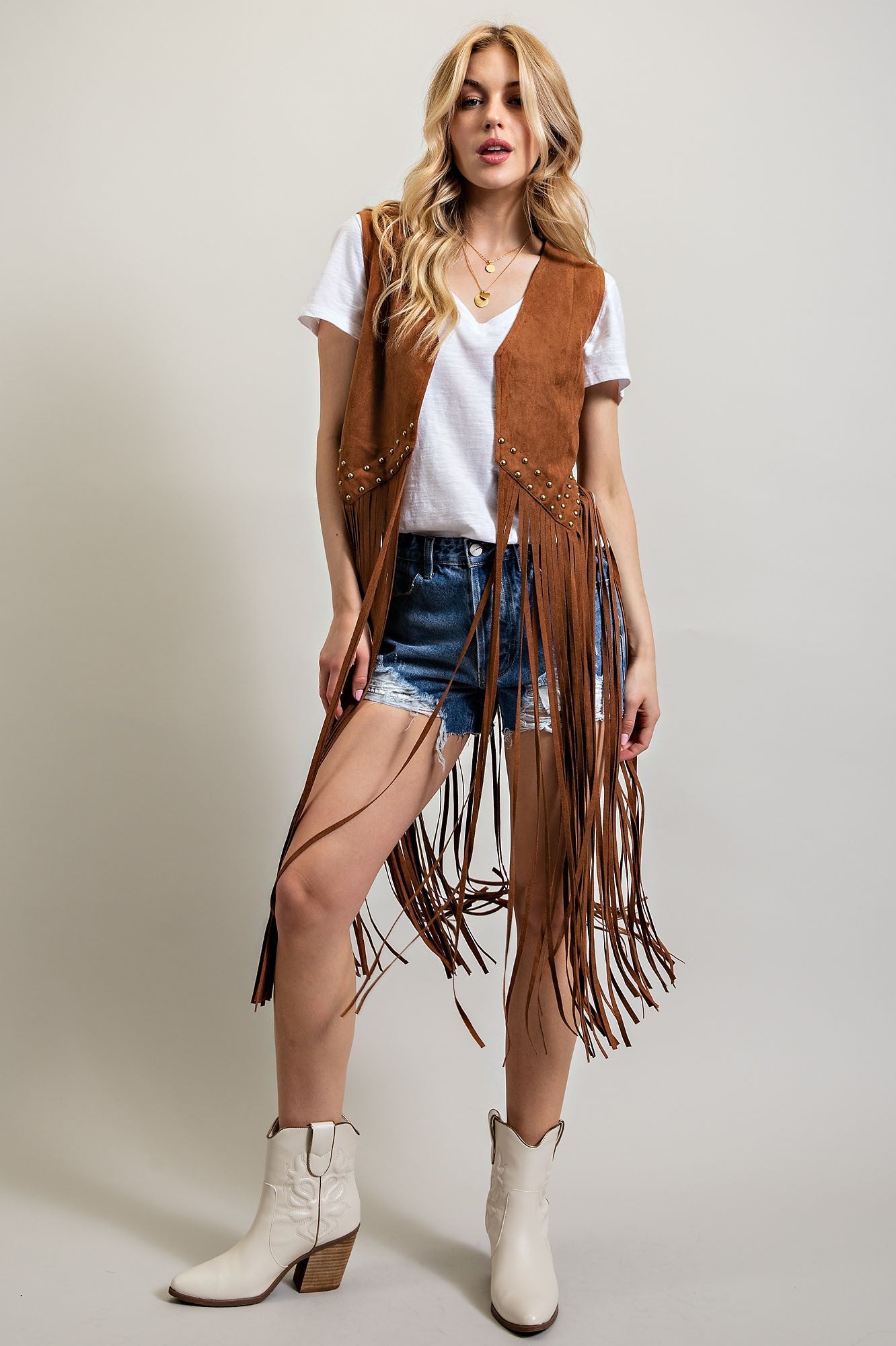 Suede Studded Fringe Vest