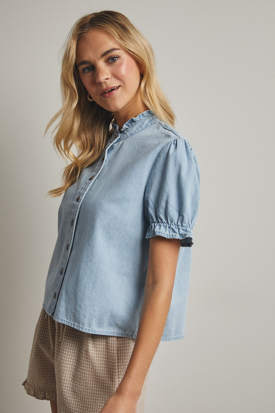 Puff Sleeve Demin Shirt