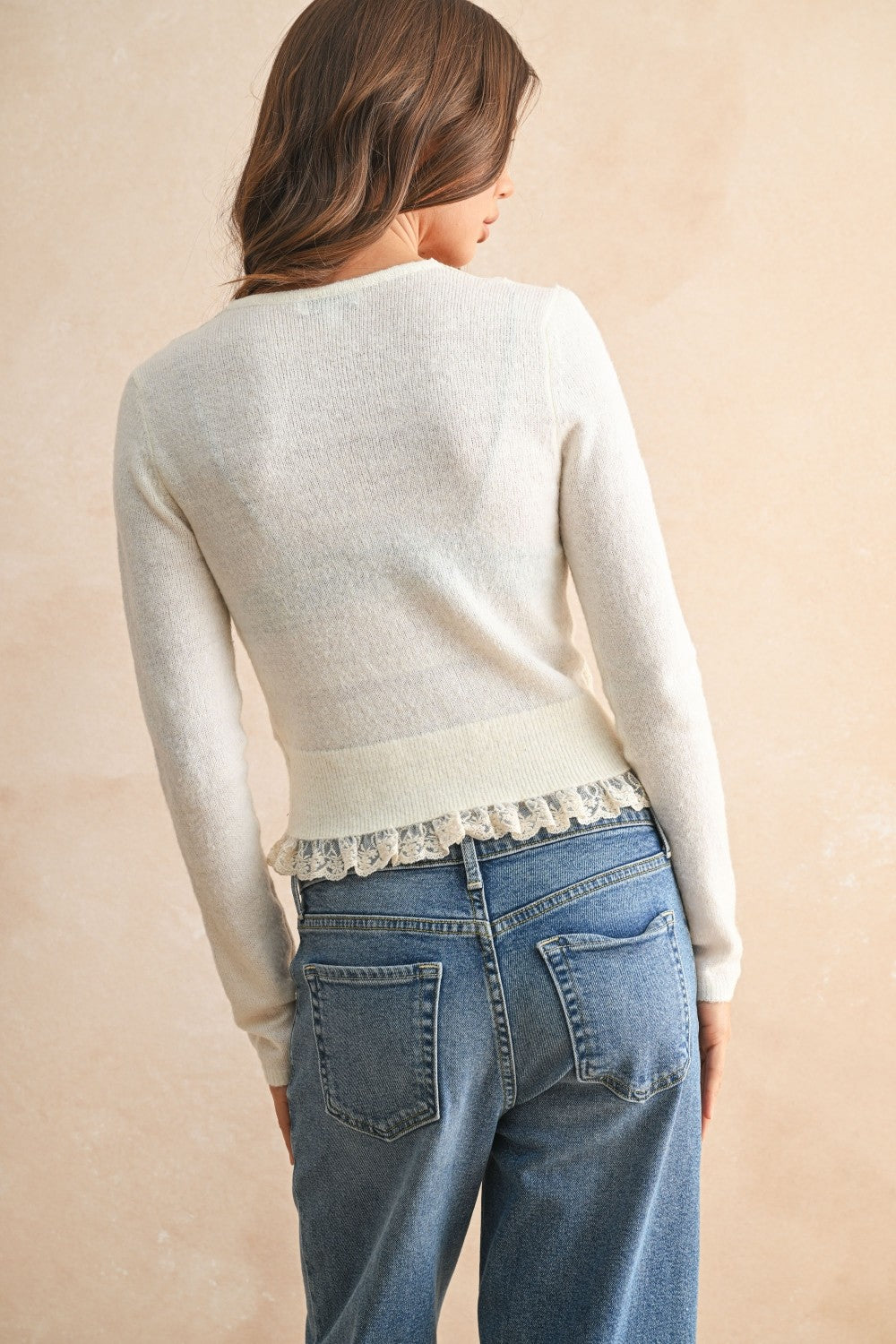 Lace Contrast Knitted Cardi