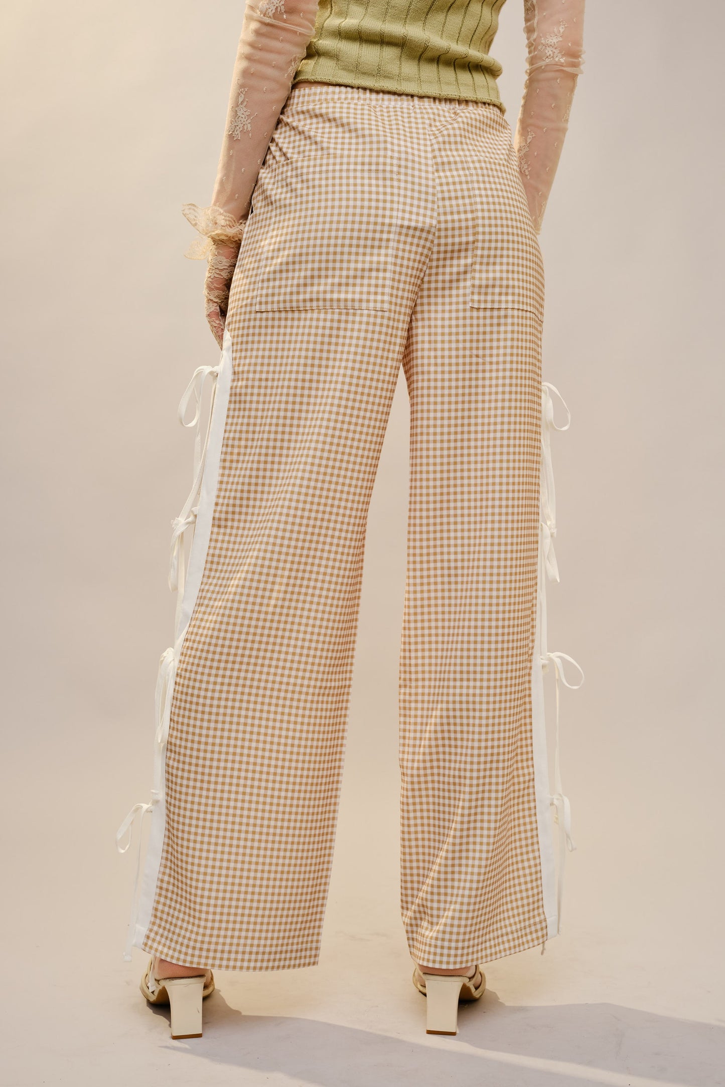 Side Tie Gingham Pants