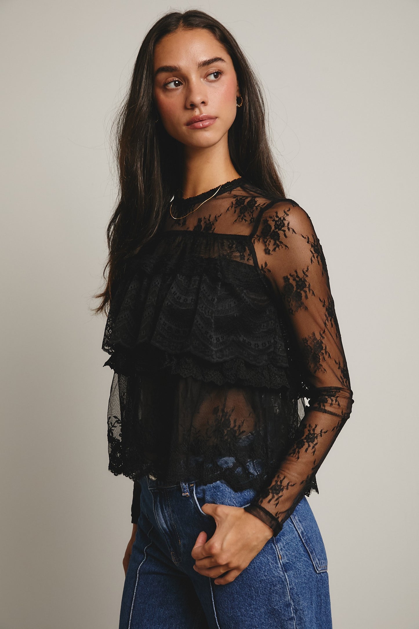 Aura Lace Ruffle Layering Blouse