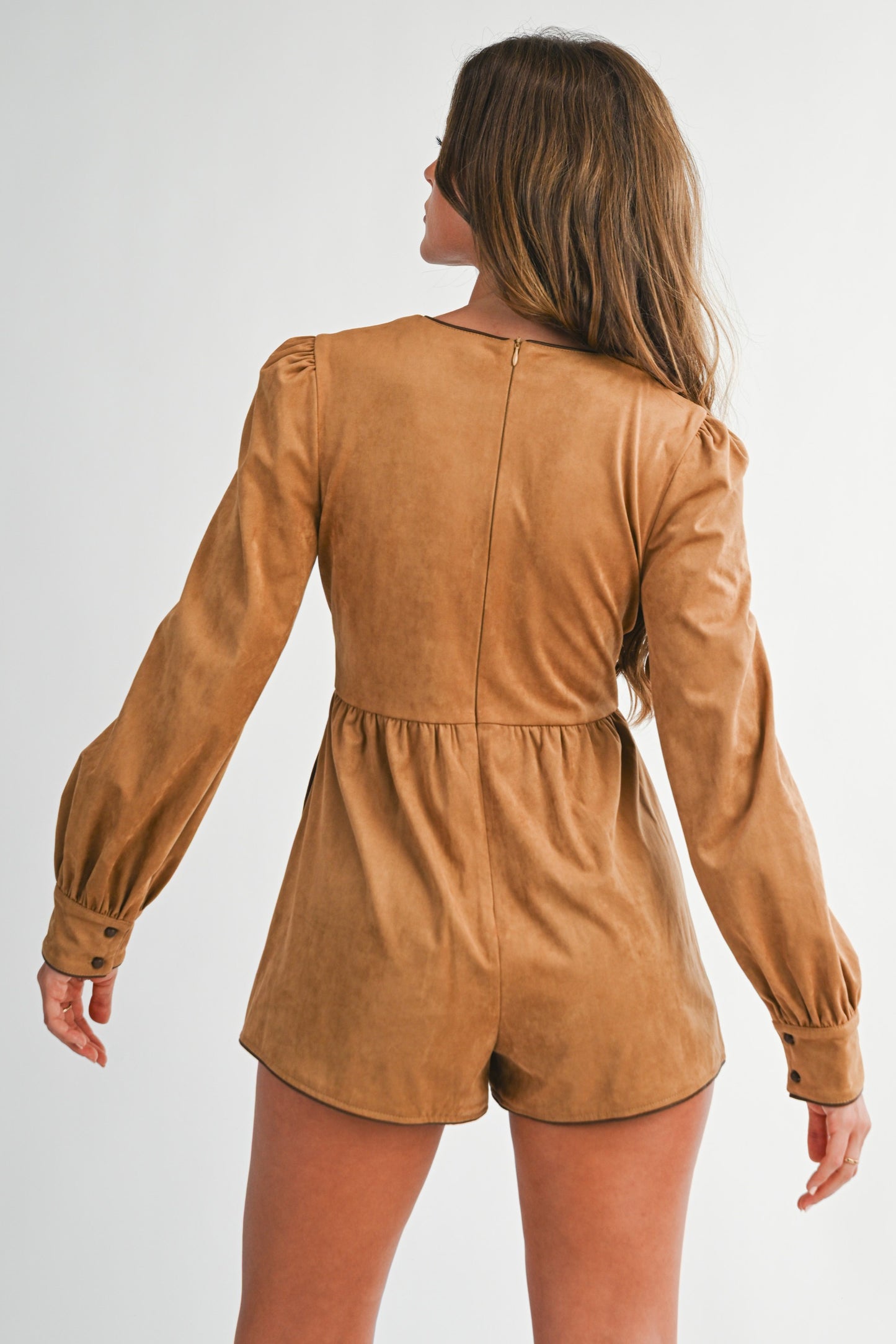 Suede Feel Front Tie Romper
