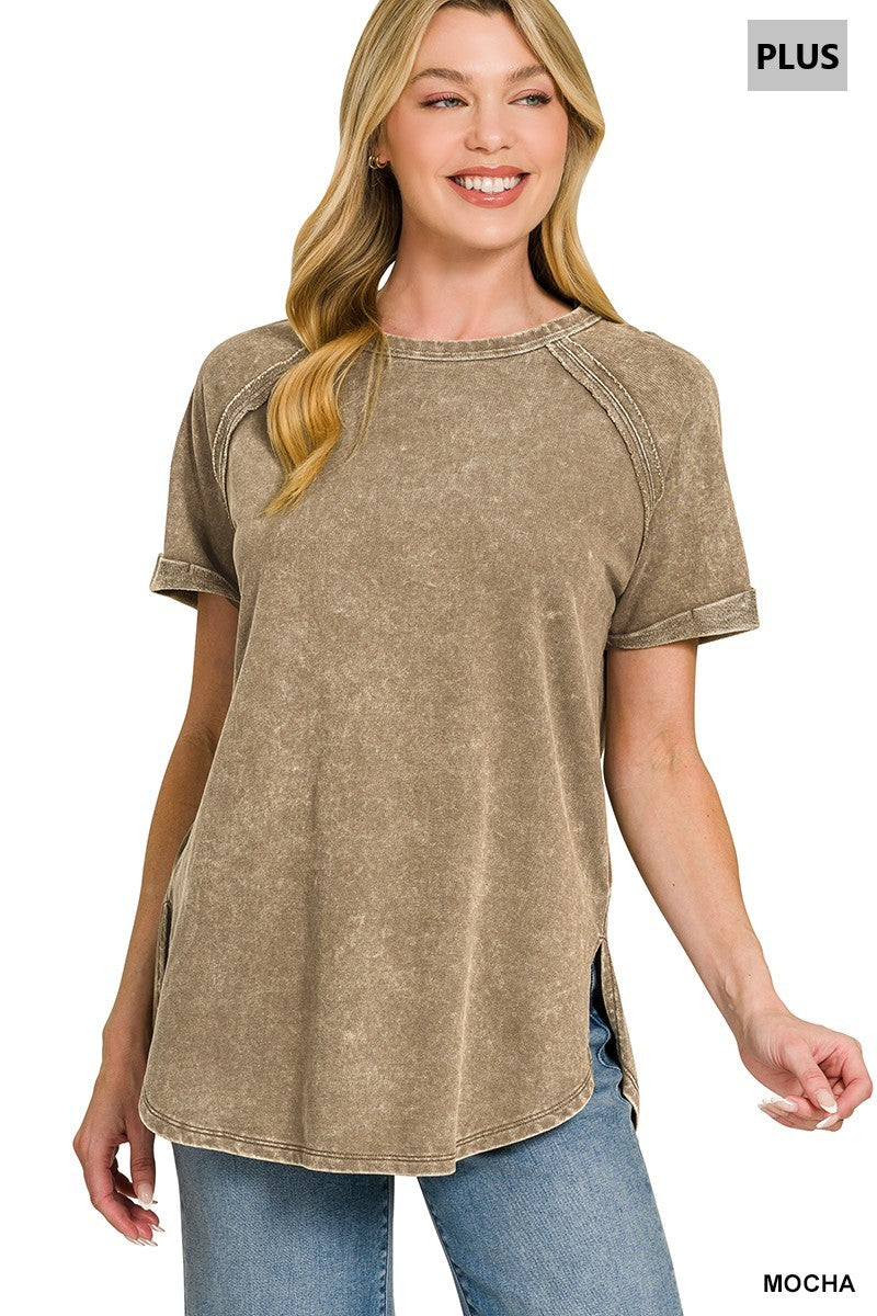 PLUS Mineral Washed Curved Hem Top