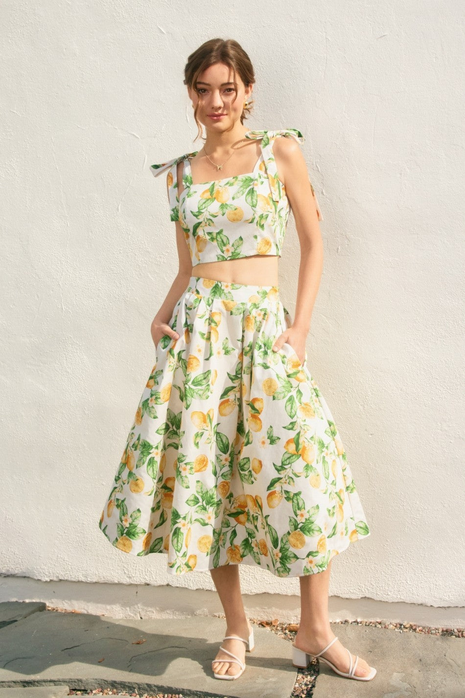Lemon Tie Shoulder Crop Top
