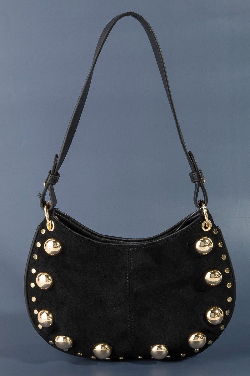Ball Studded Suede Hobo Shoulder Bag