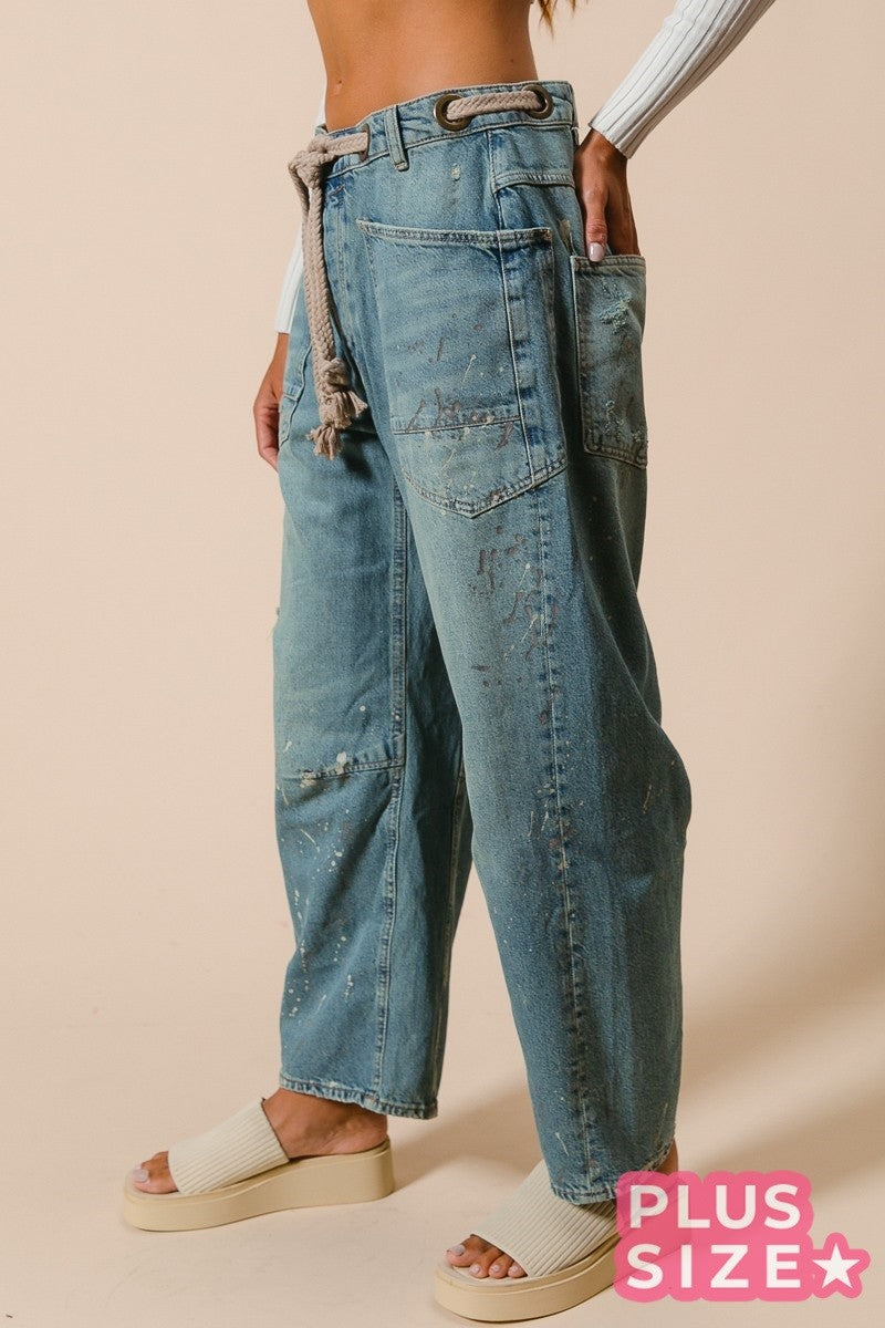PLUS Drip Paint Barrel Jeans