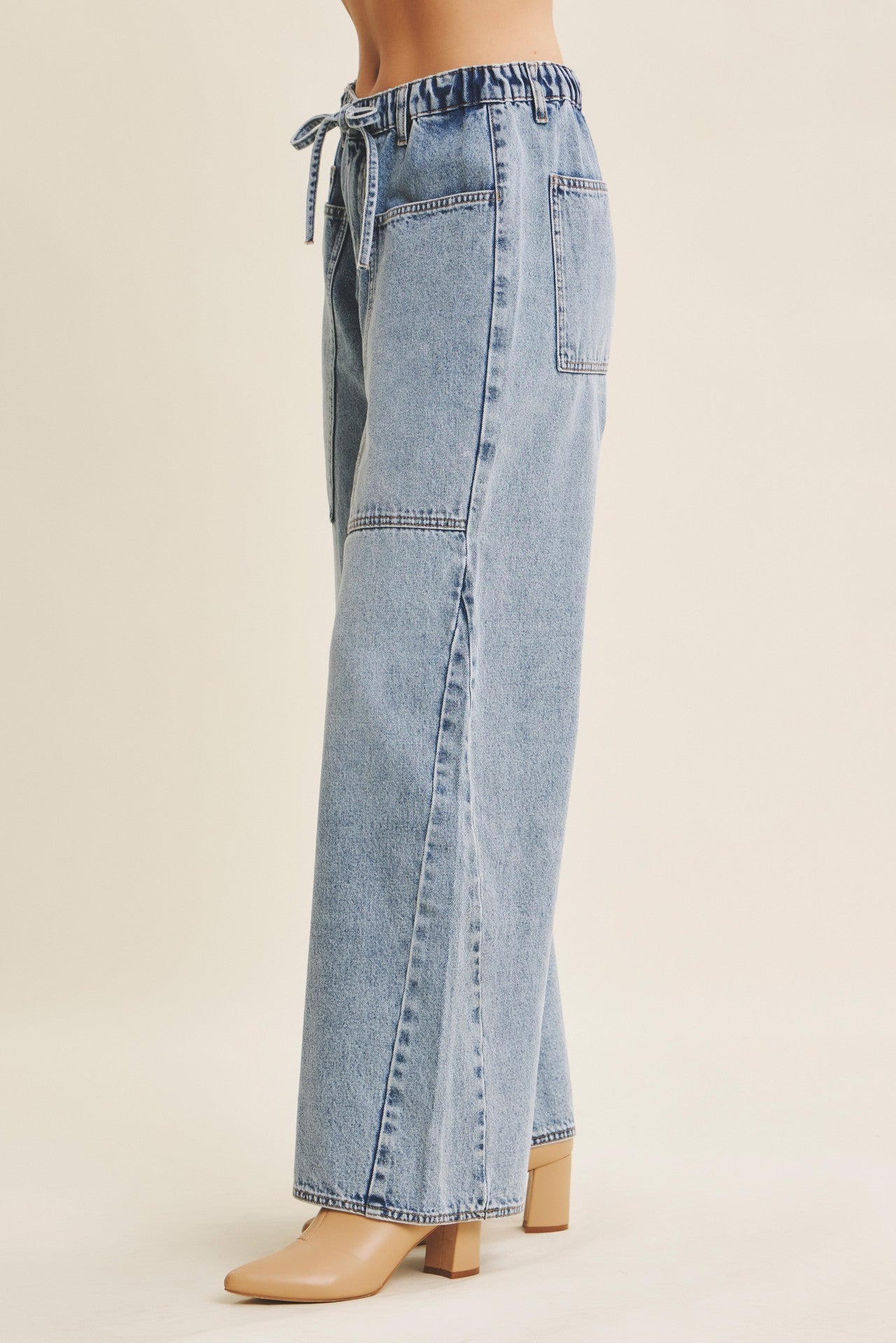 Ease Denim Washed Oversized Wide-Leg Jeans