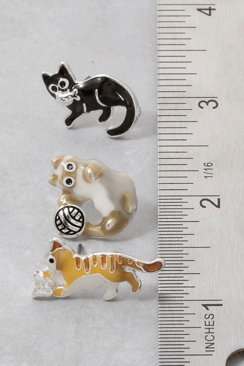 Cat Trio Stud Earring Set