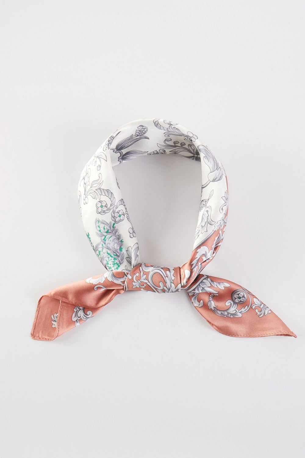 Baroque Floral Silky Bandana Scarf- Rust