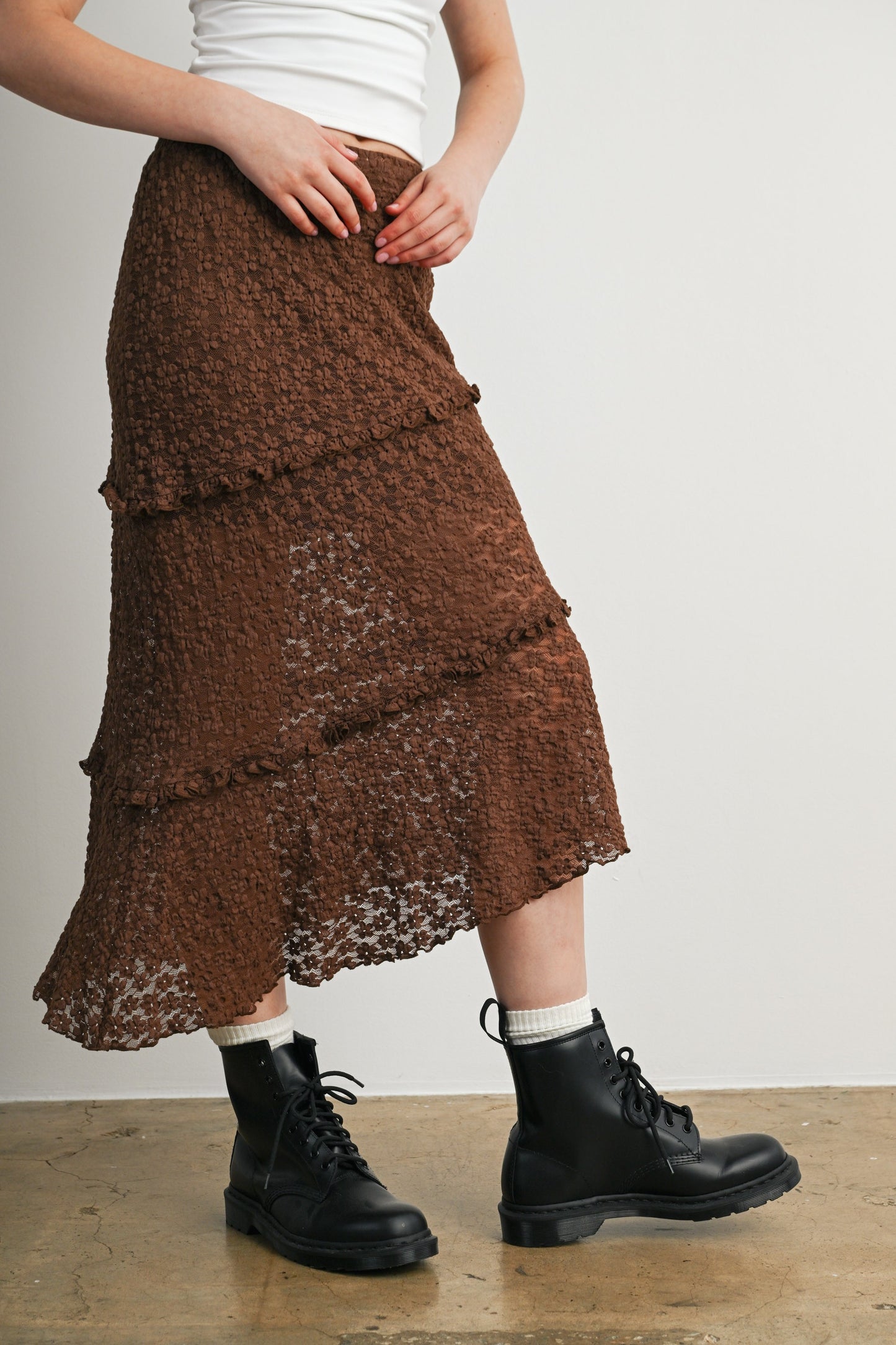 Textured Tiered Midi Skirt