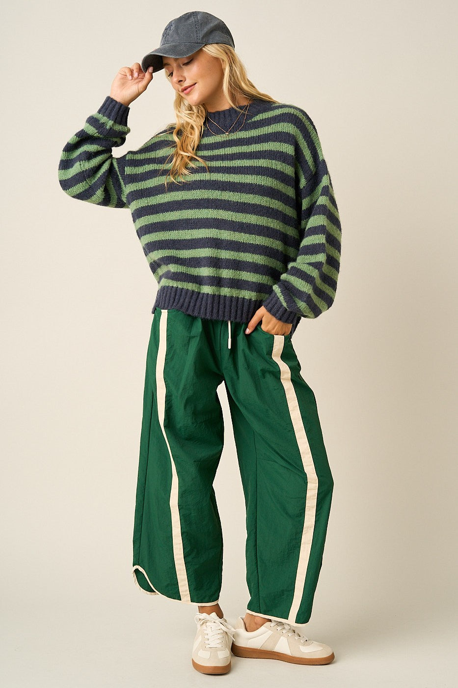Sporty Stripe Nylon Barrel Pants