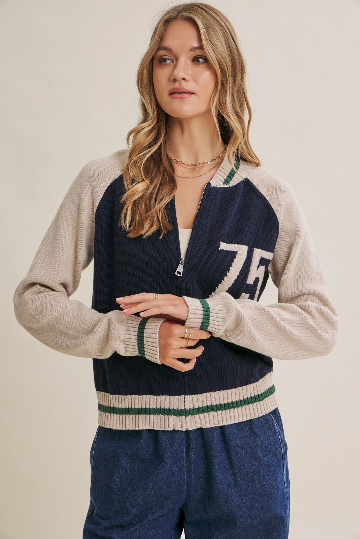 Varsity Collegiate Zip Sweater Bomber