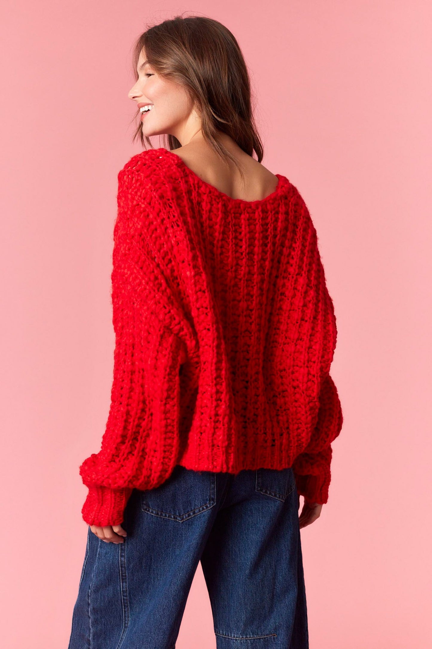 Popcorn V Neck Cropped Sweater