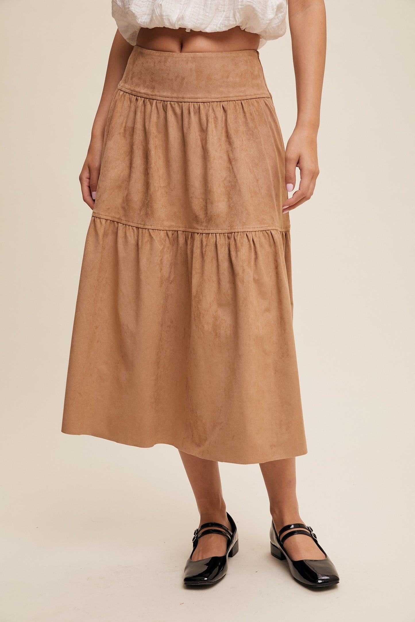 Stretch Faux Suede Midi Skirt
