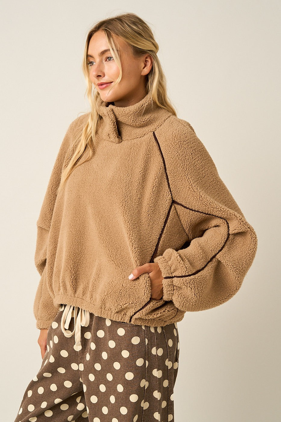 Sherpa Fleece Snap Neck Pullover
