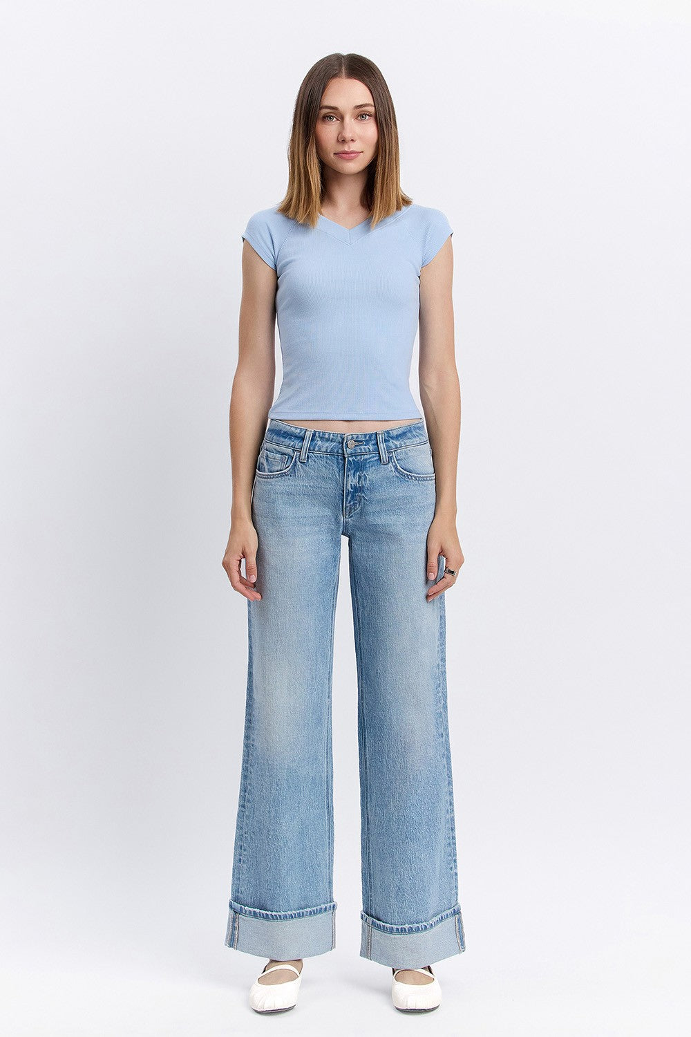 Vervet Low Rise Cuffed Baggy Wide Leg Jean
