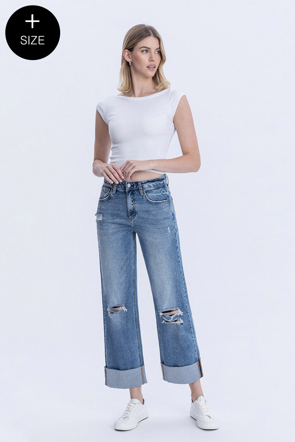 PLUS Rosy High Rise Cuffed Baggy Wide Jean by Lovervet