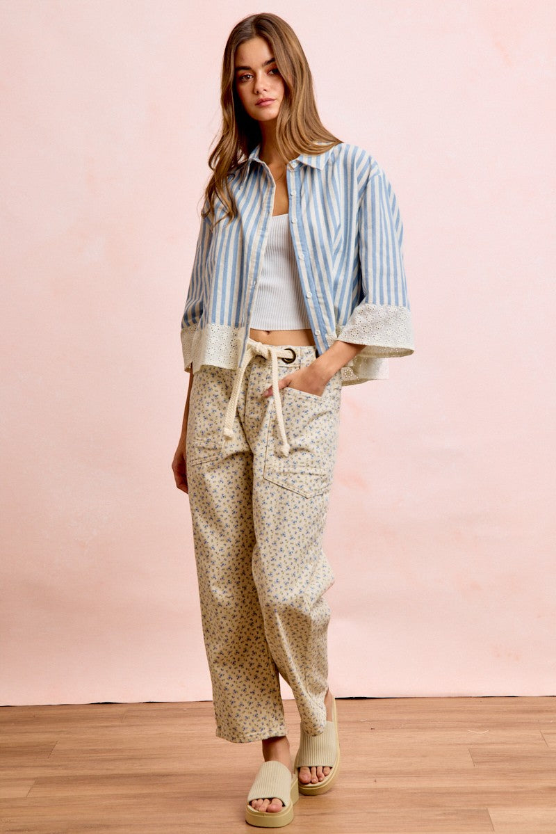 Amee Eyelet & Stripes Top