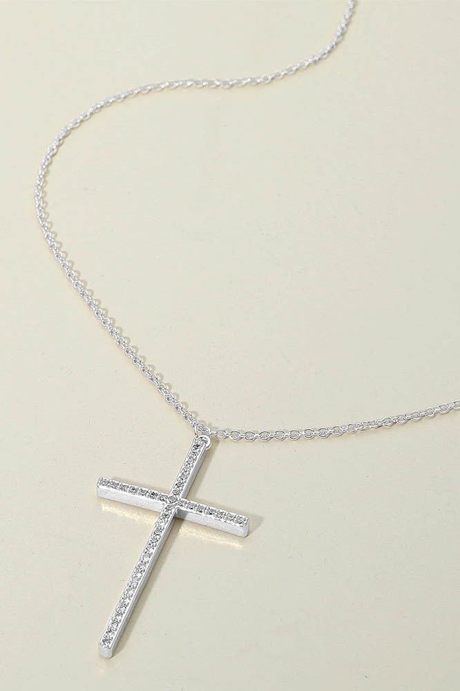 14K Gold Plated Cz Stone Paved Cross Necklace