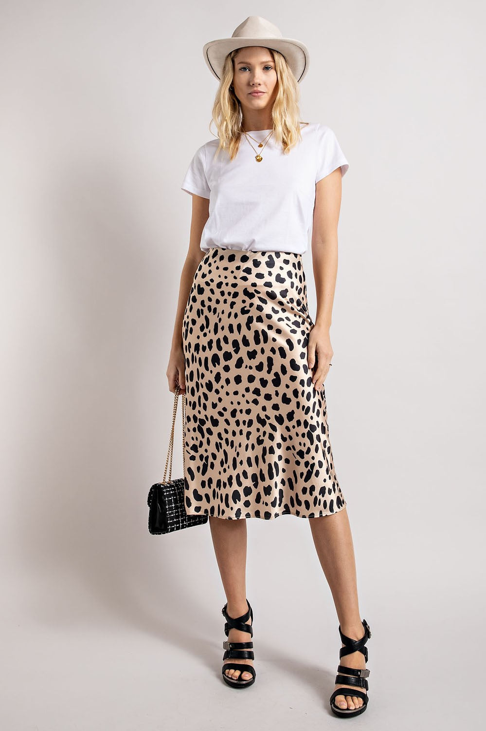 Satin Leopard Midi Skirt
