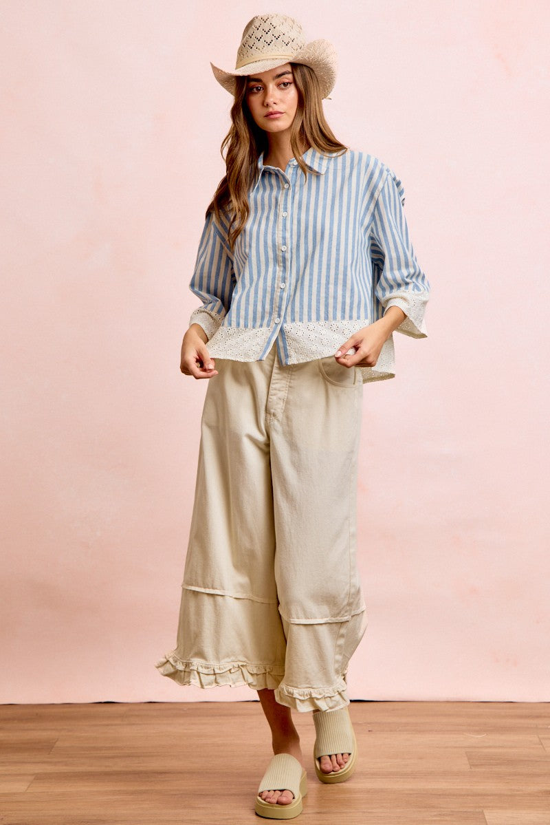 Amee Eyelet & Stripes Top
