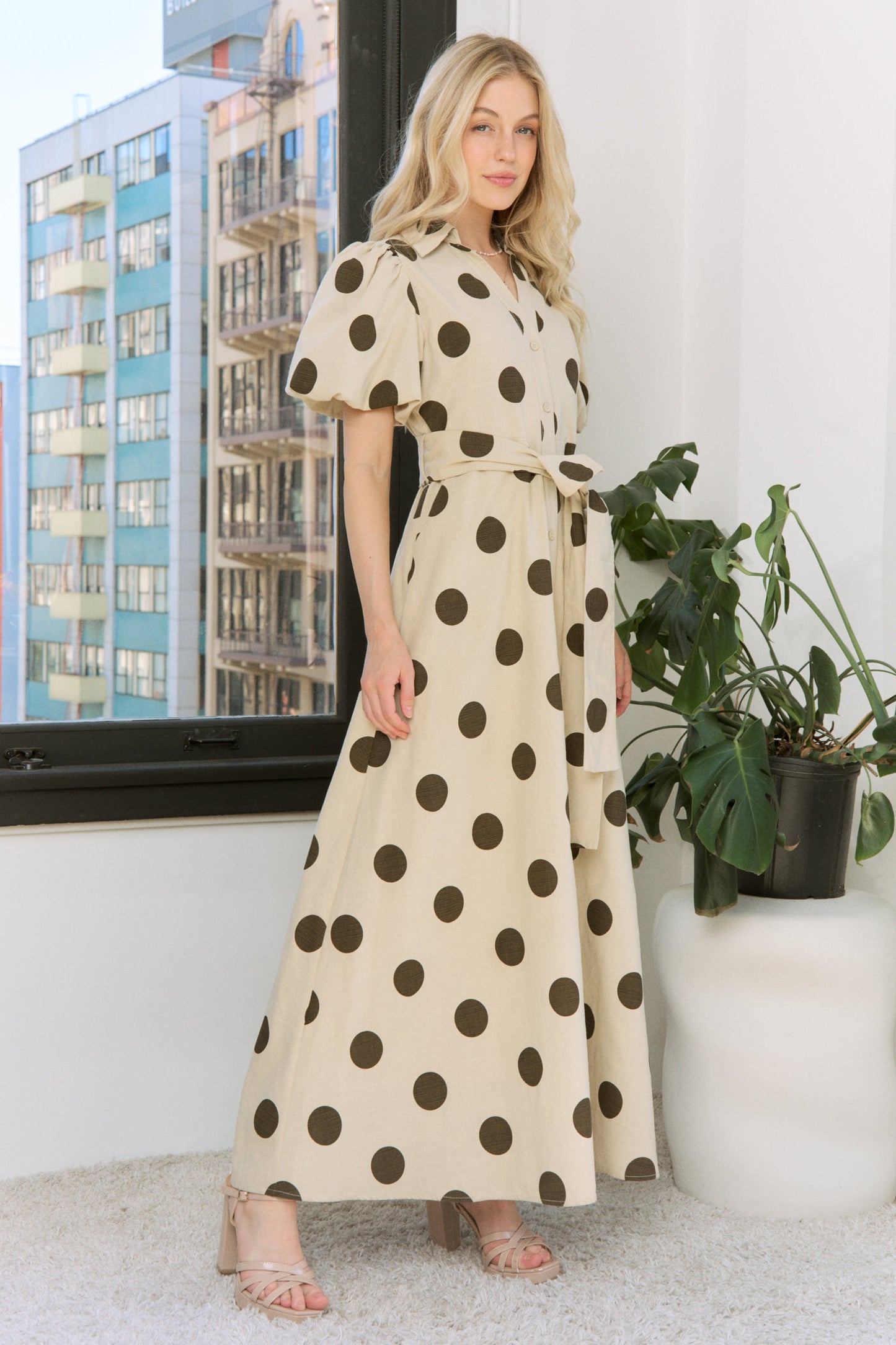 PLUS Polka Dot Maxi Shirt Dress