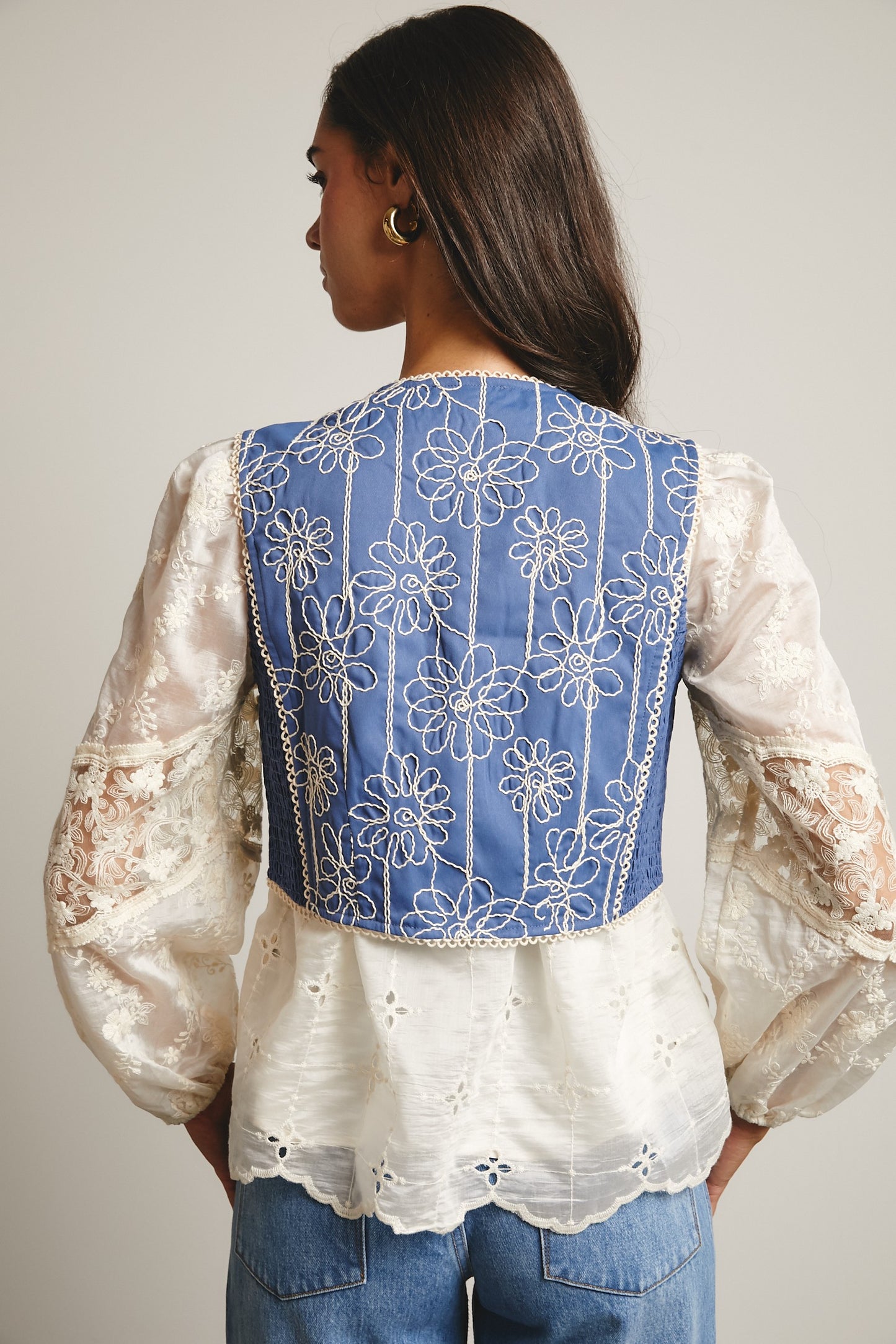 Embroidered Tie Front Boho Vest