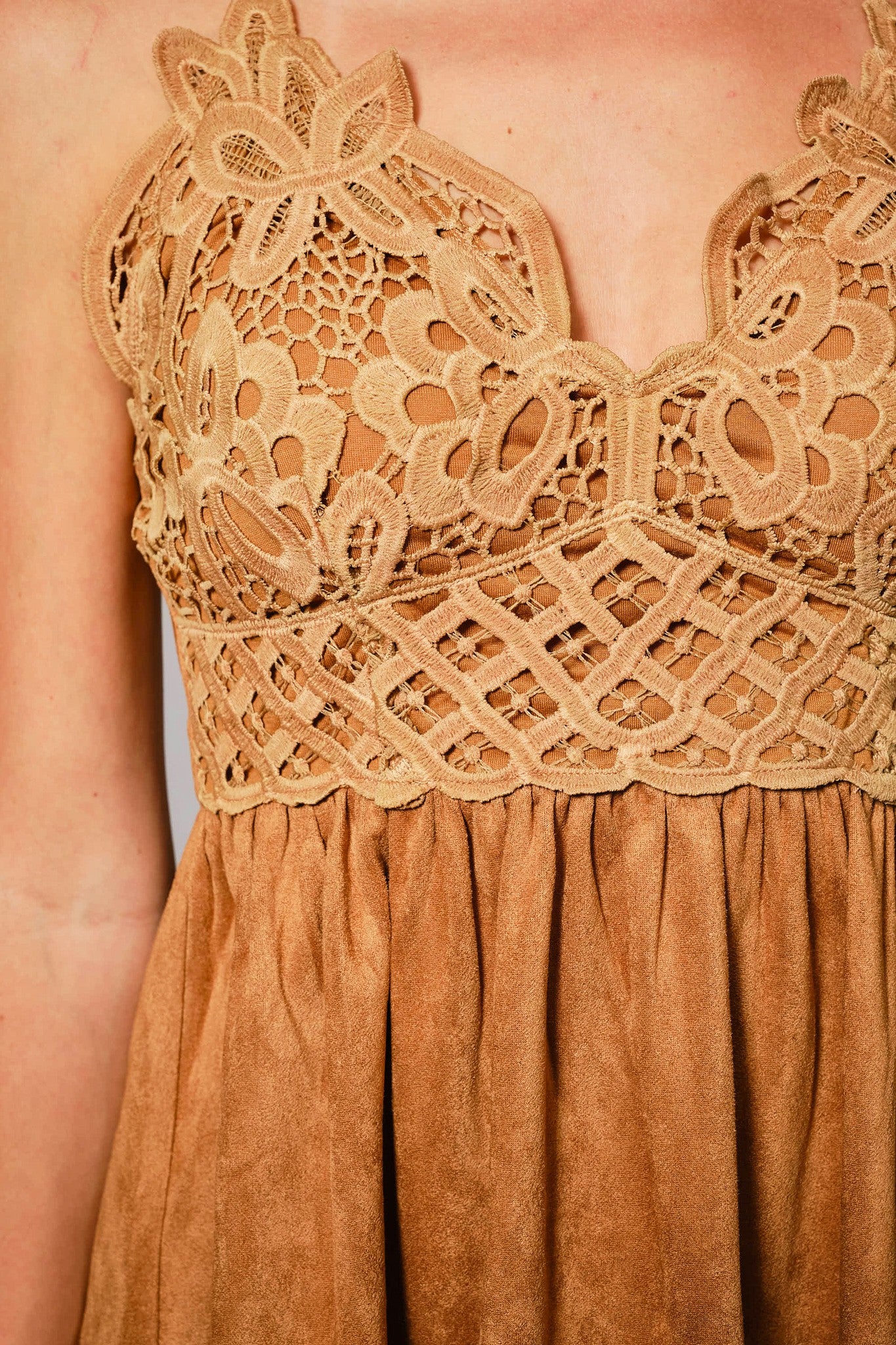 Lace Bralette Faux Suede Top