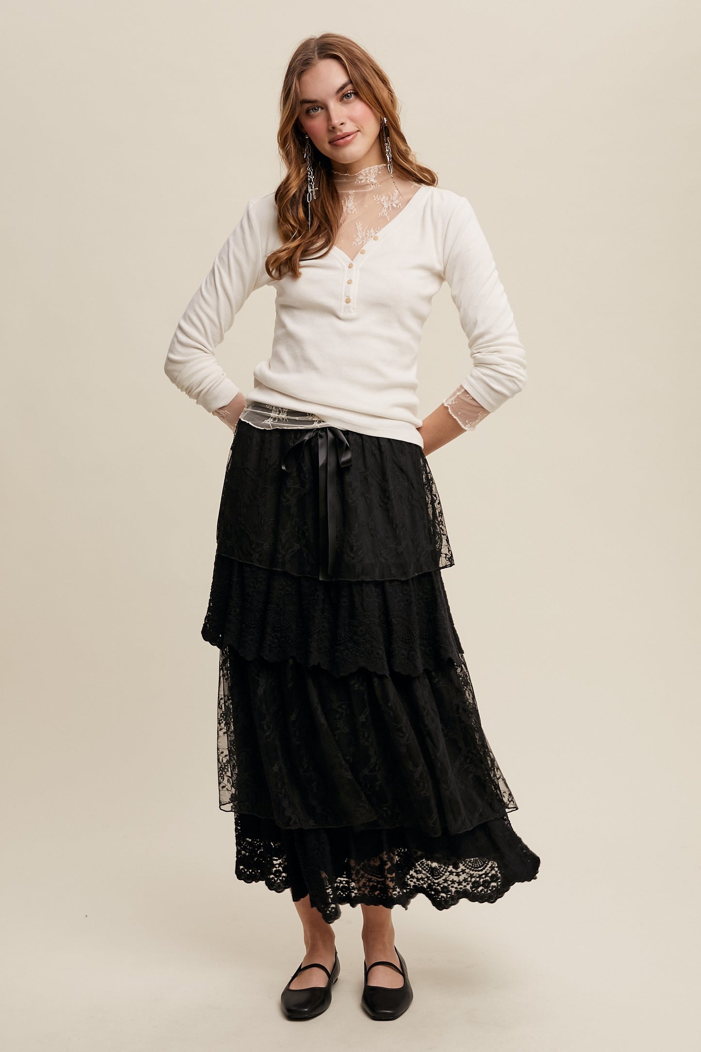 Lace Tiered Maxi Skirt