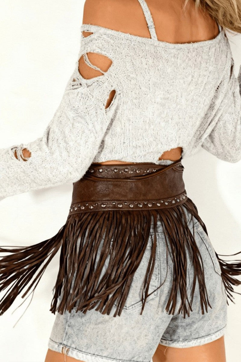 Western Cowboy Fringed Pu Leather  Waist Cincher