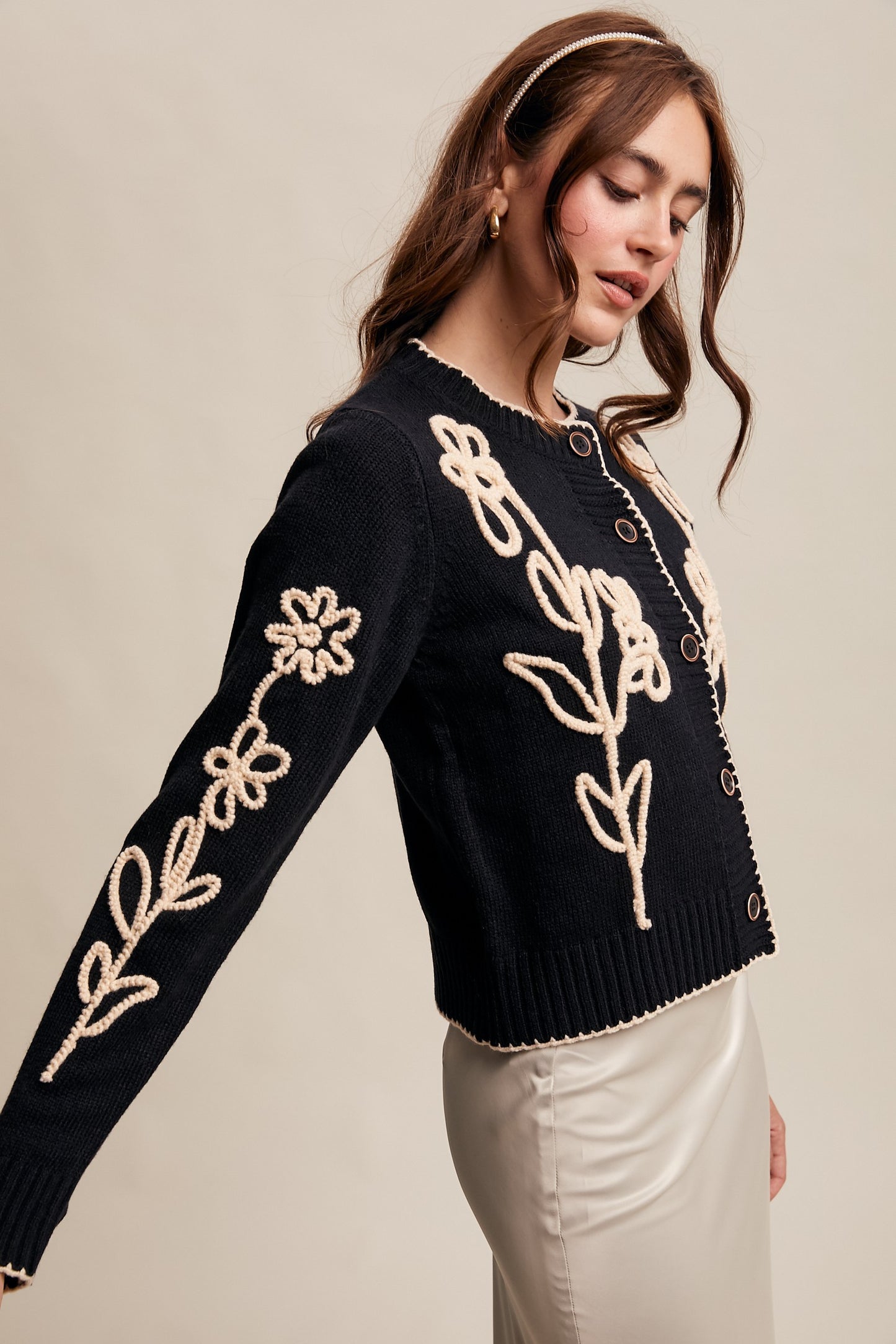 Vera Embroidered Floral Knit Cardi