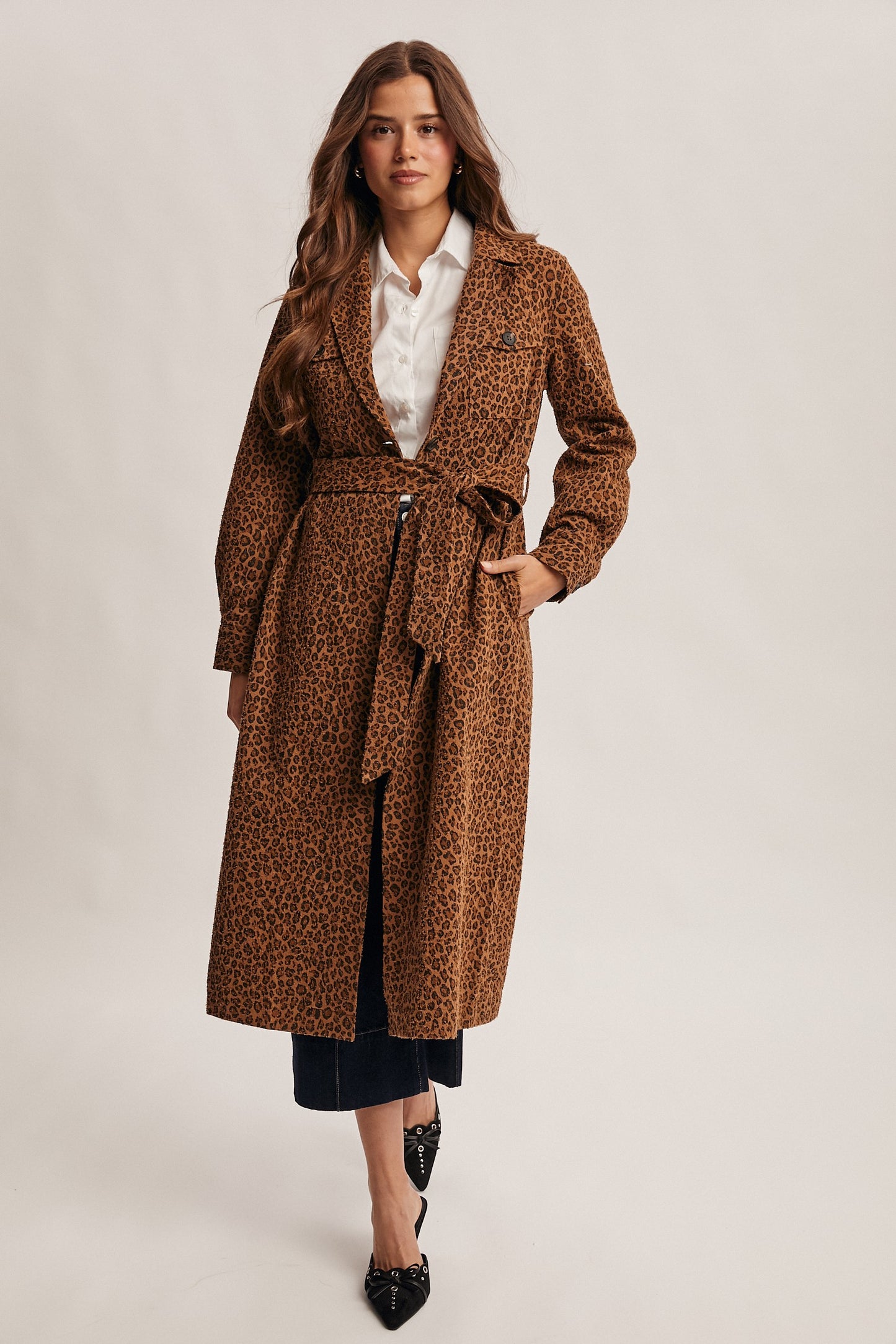 Washed Leopard Duster Coat