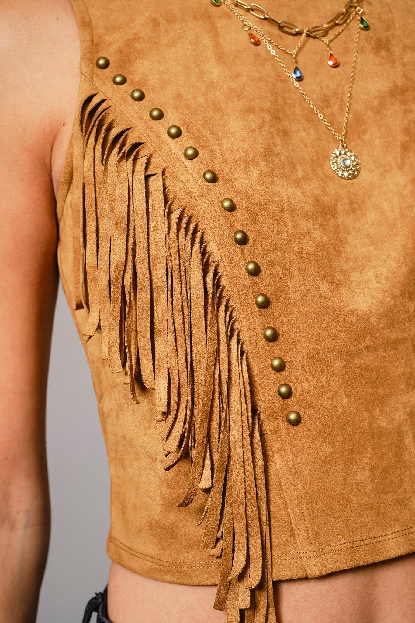 Faux Suede Fringe Crop Top