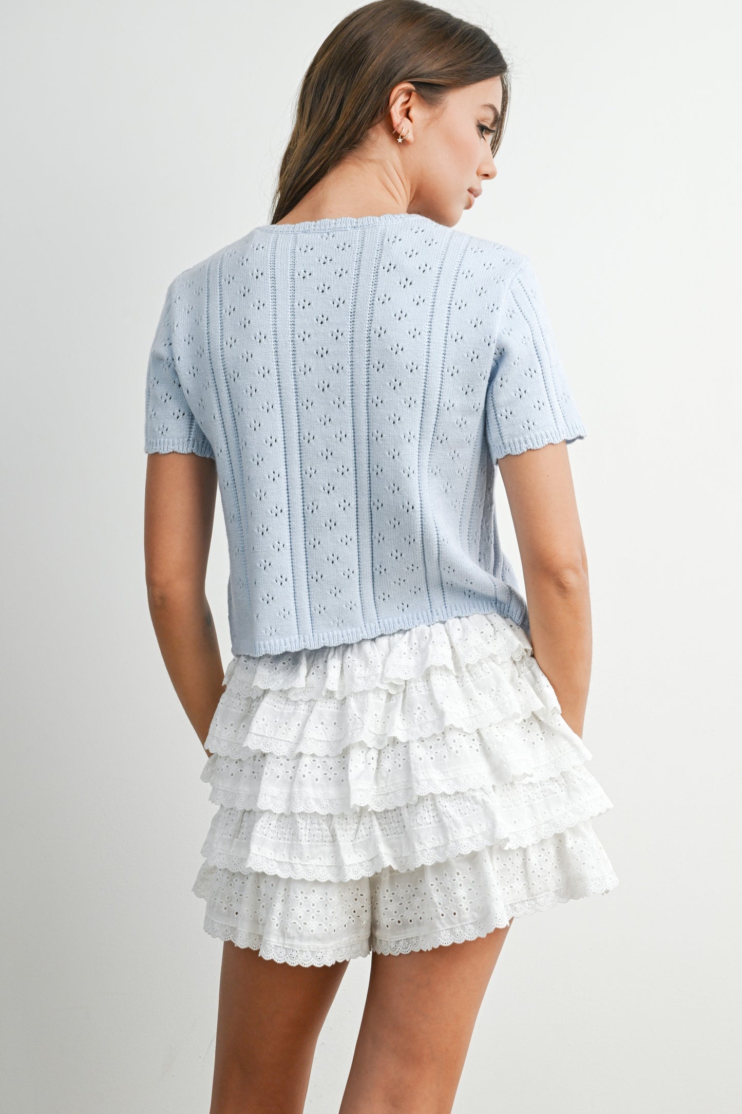 Tie Front Pointelle Knit Top