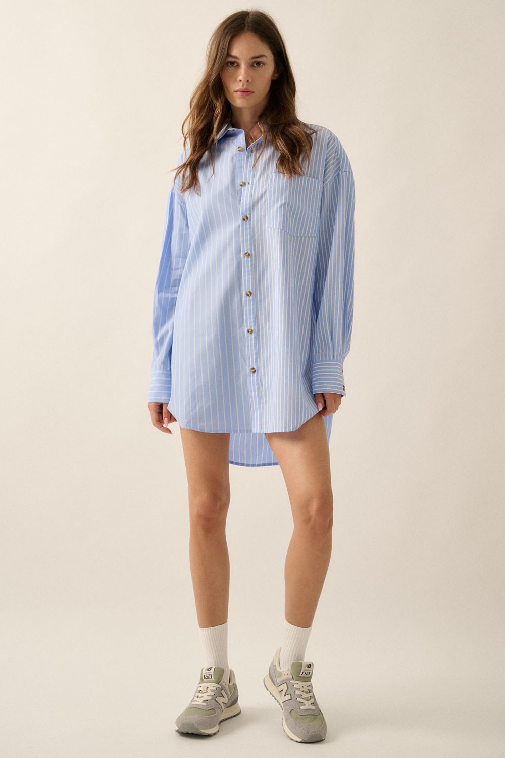 Striped Button Down Oversized Shirt Dress