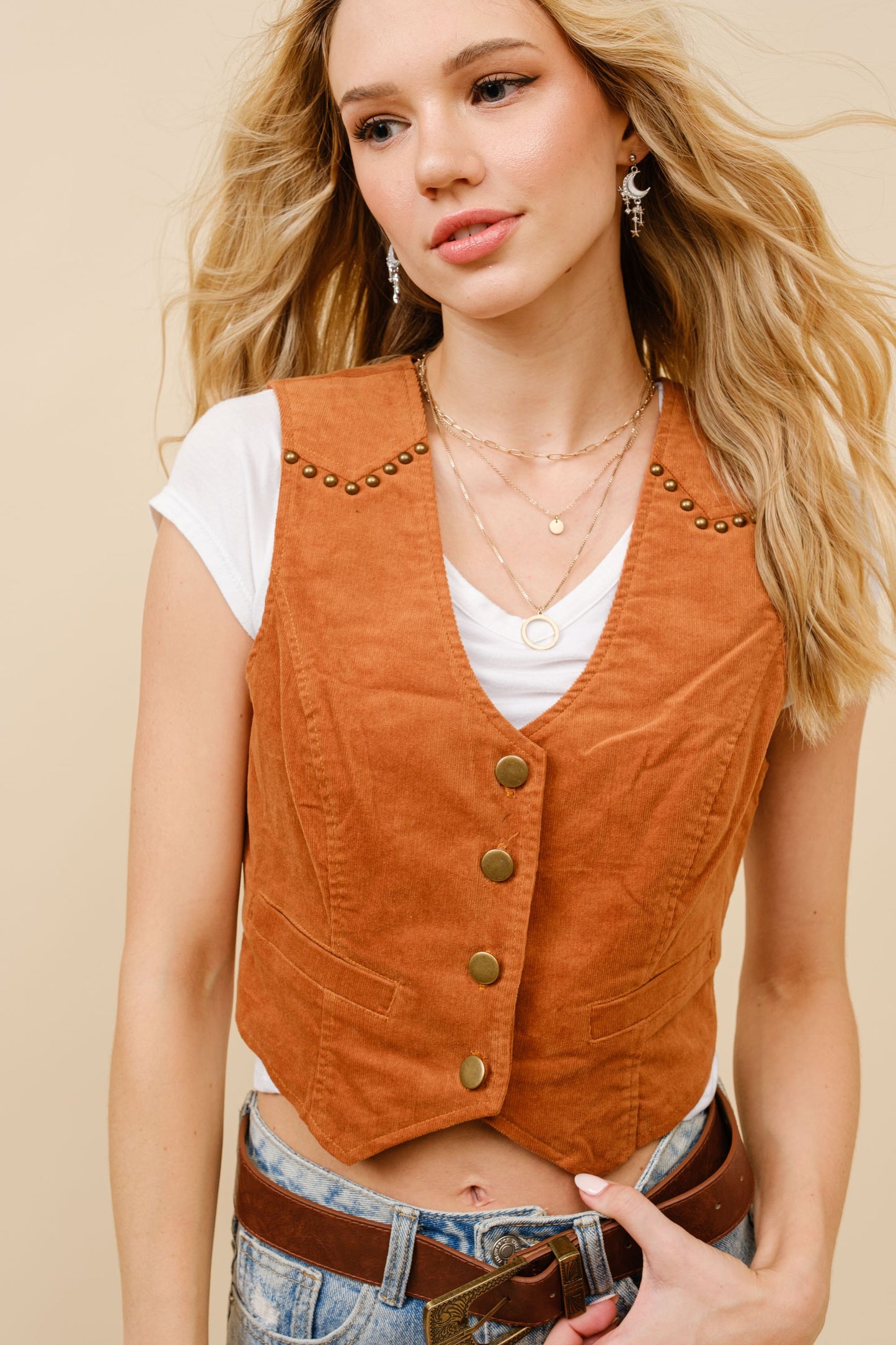 Corduroy Studded Vest