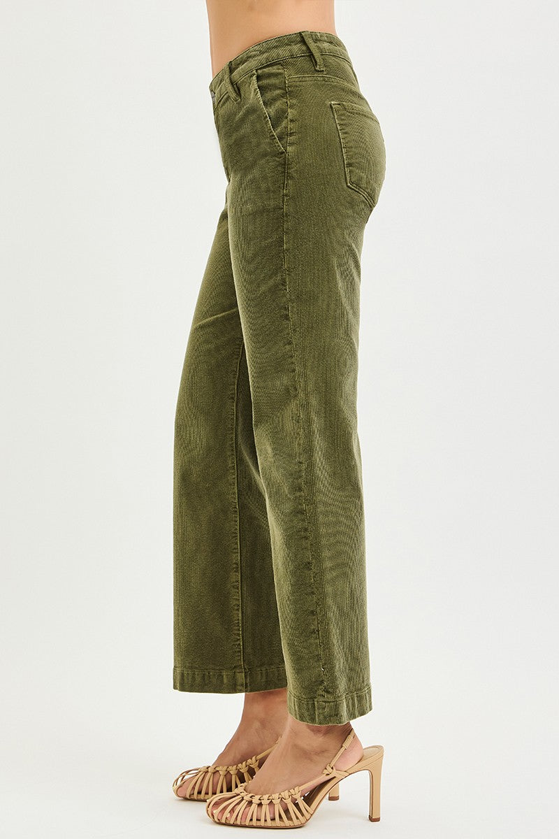 Tummy Control Mid Rise Ankle Straight Corduroy Pants