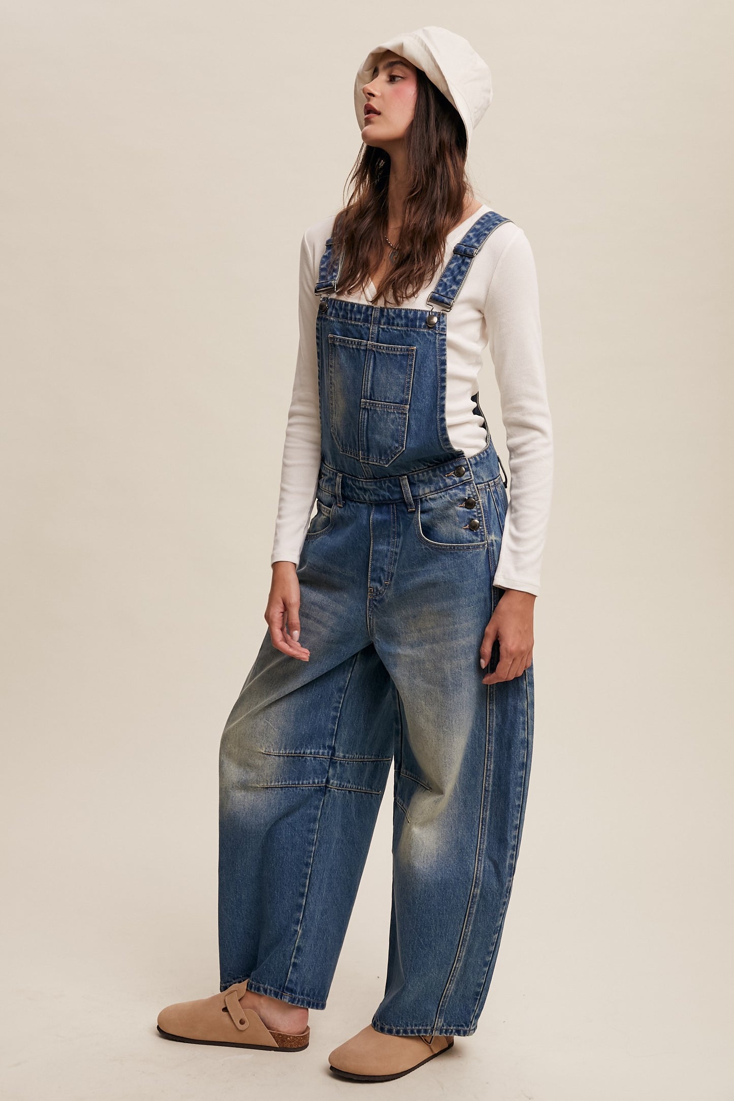 Denim Barrel Overalls