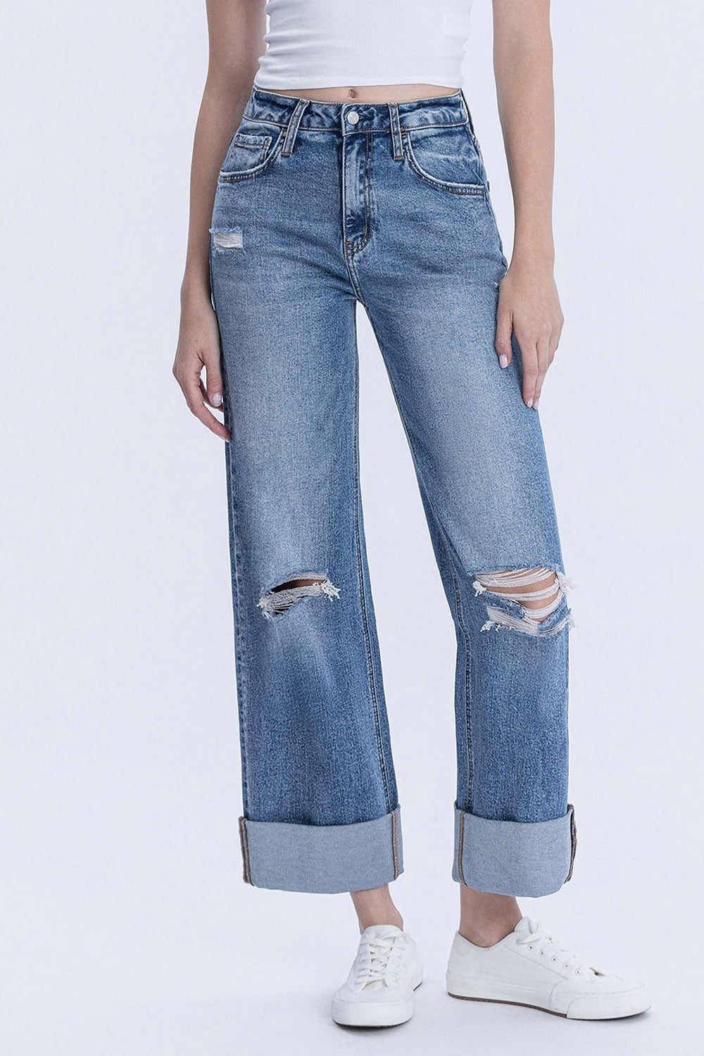 Rosey High Rise Cuffed Baggy Wide Jean by Lovervet