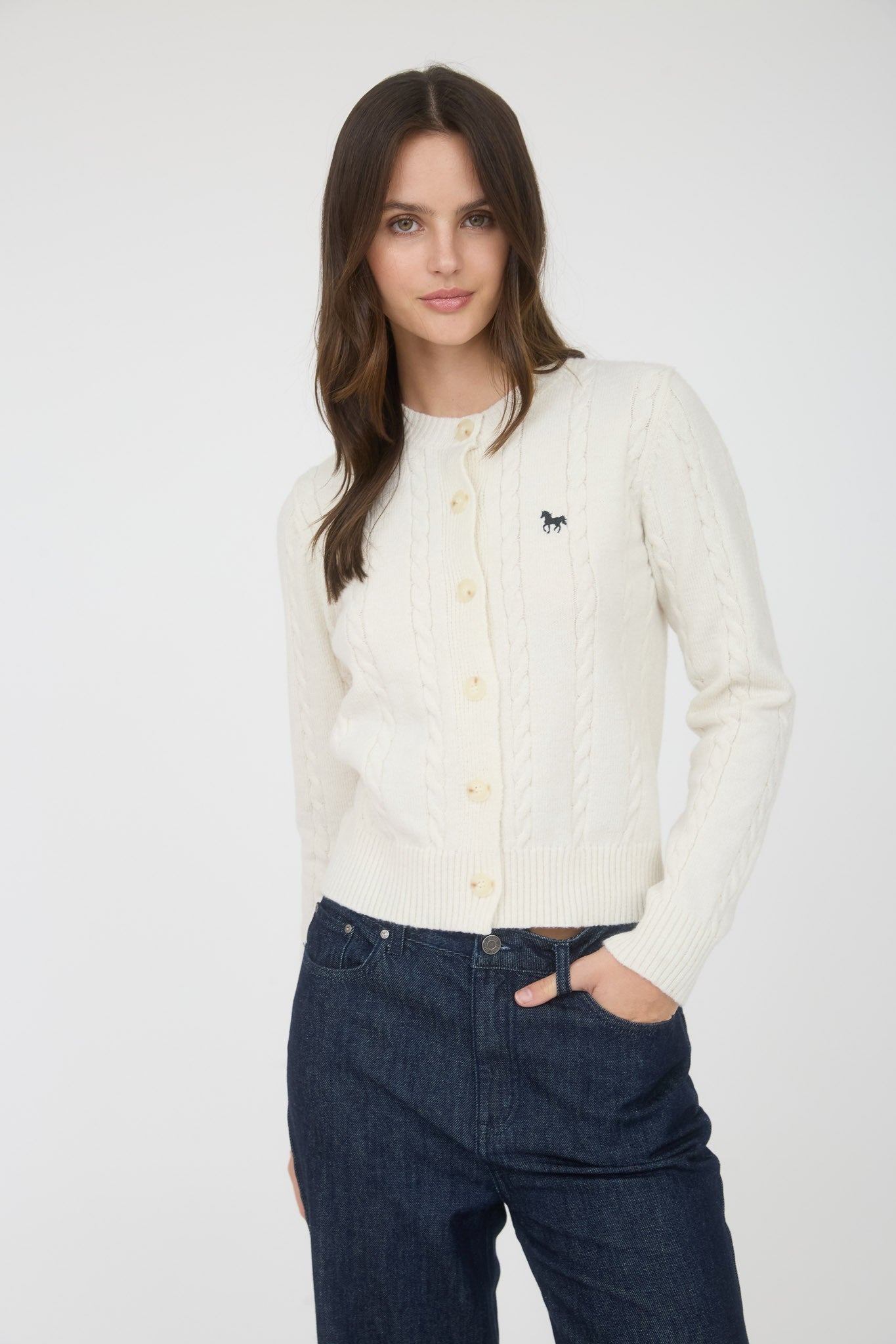 Horse Embroidered Cable Knit Cardi