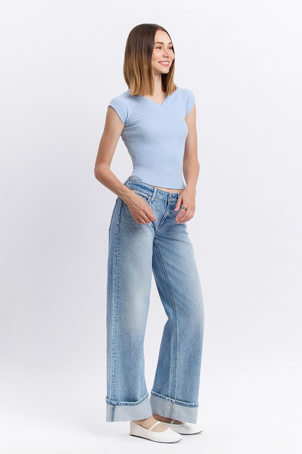 Vervet Low Rise Cuffed Baggy Wide Leg Jean