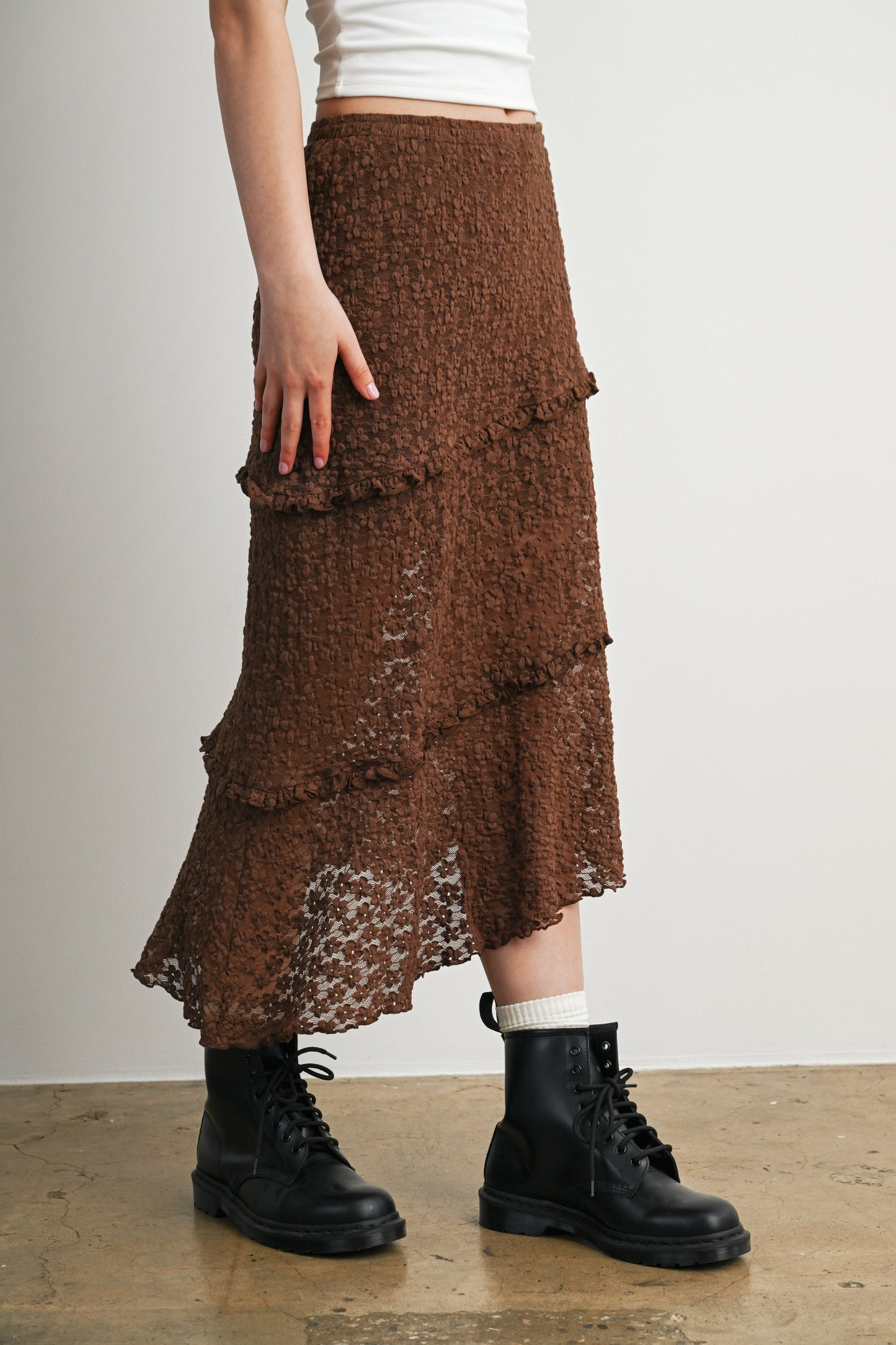Textured Tiered Midi Skirt