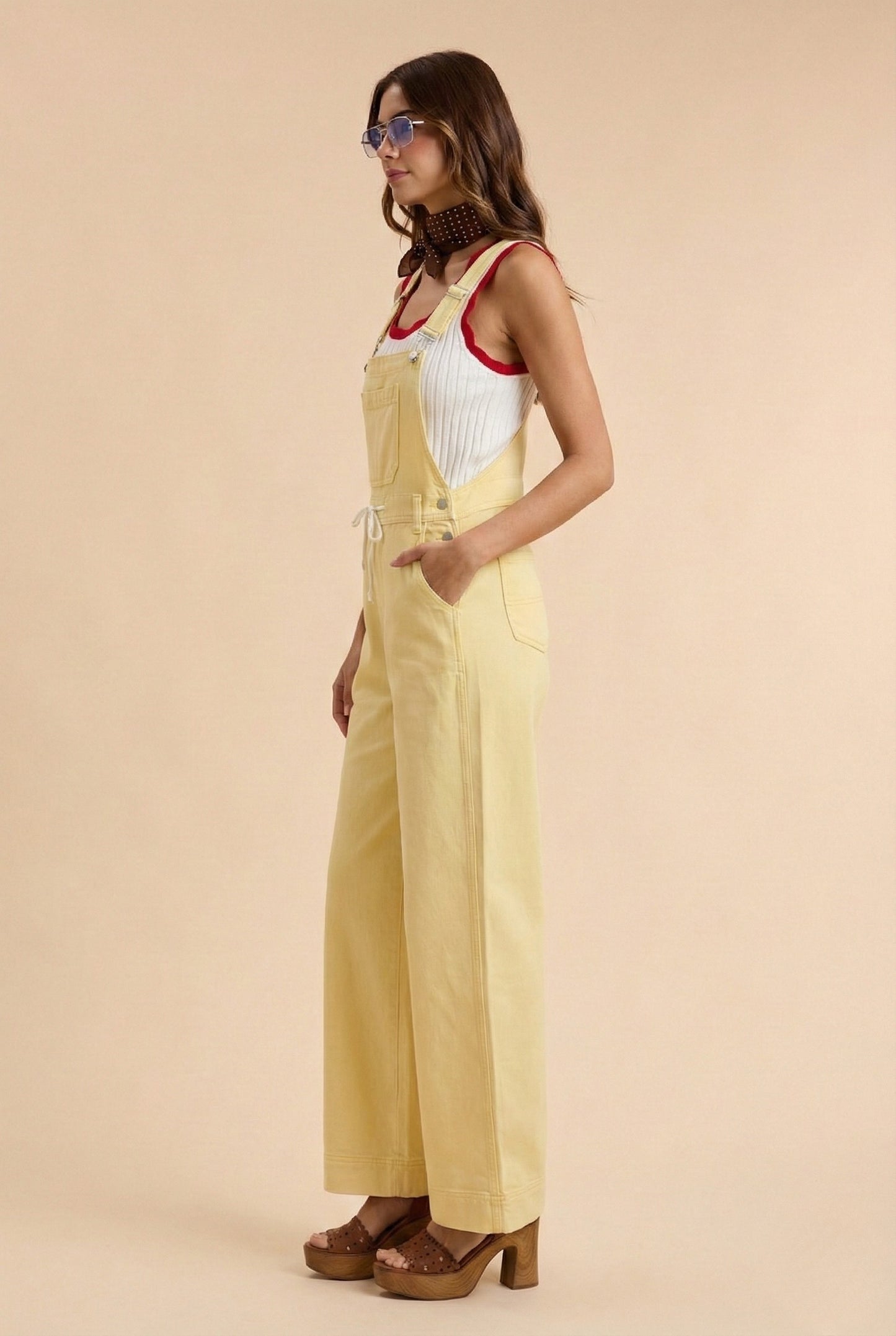 Color Denim Stretch Overalls