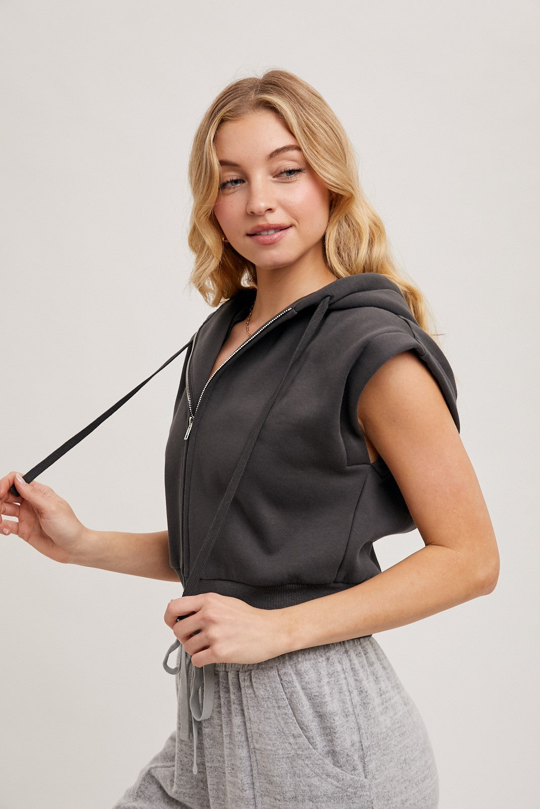 Zipper Front Hoodie Vest