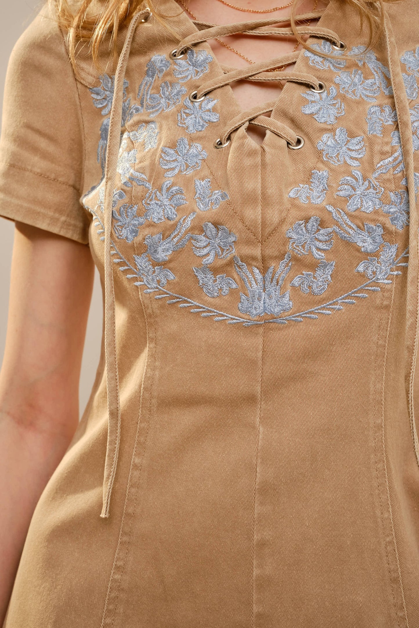 Layla Embroidered Lace Up Dress