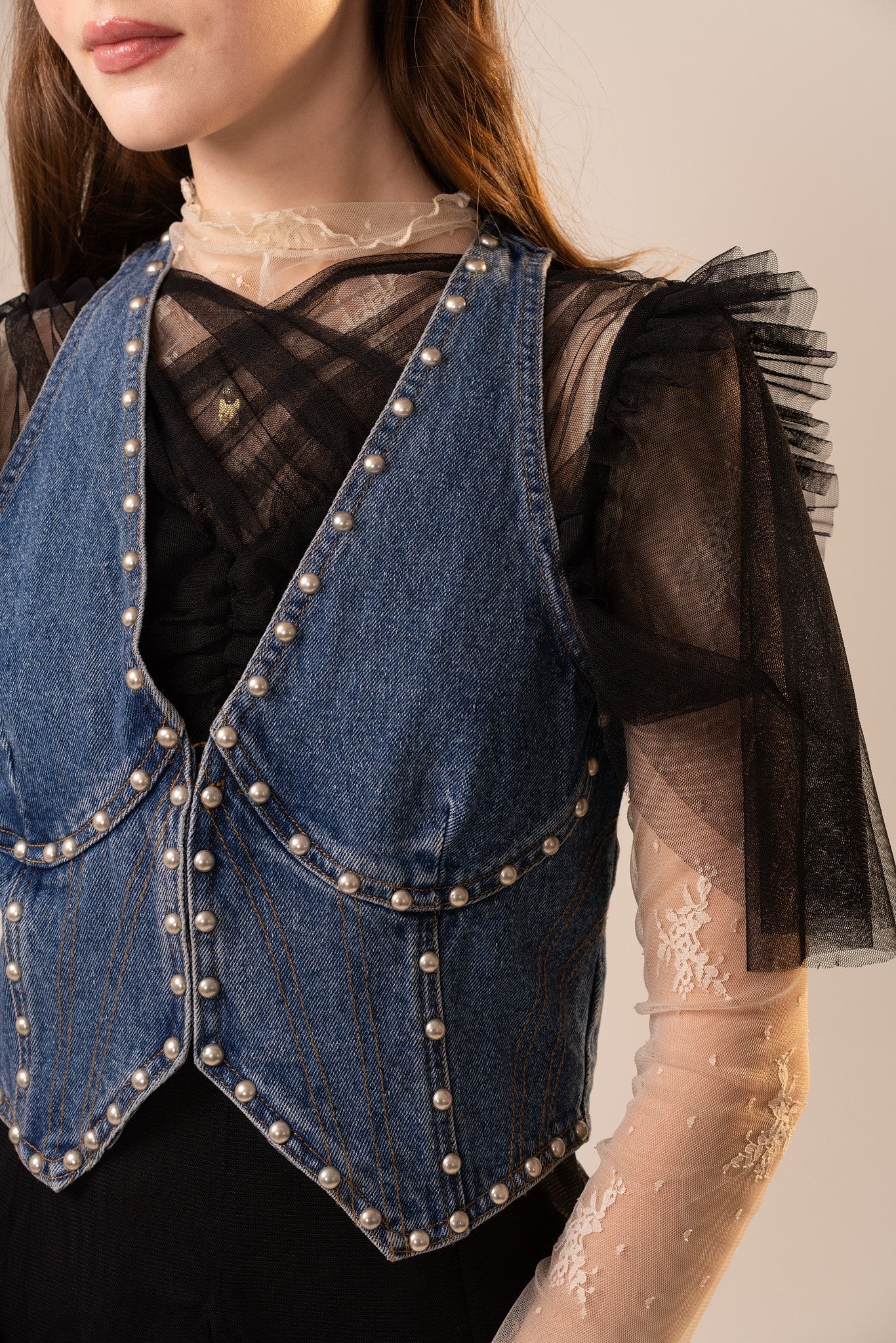 Denim Studded Vest