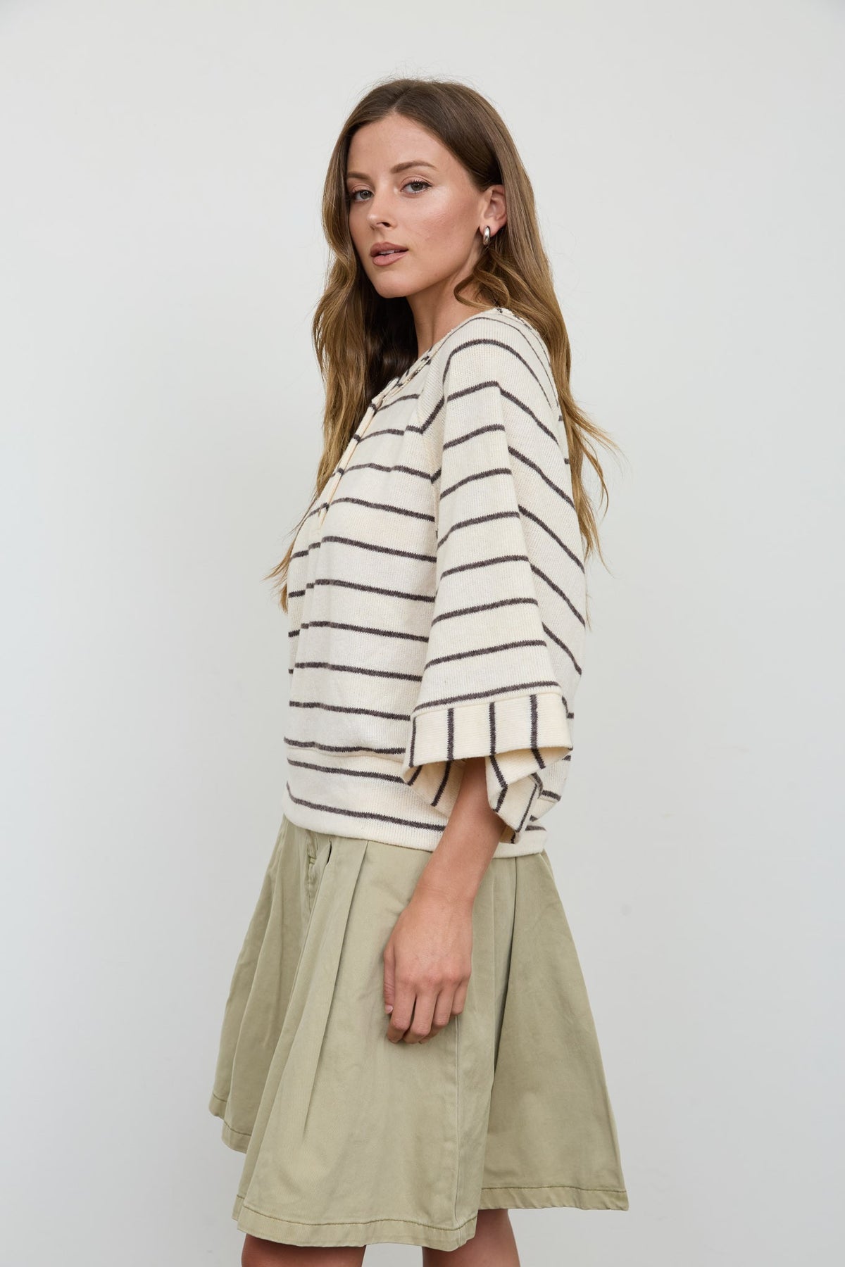 Stripe Henley Wide Sleeve Top
